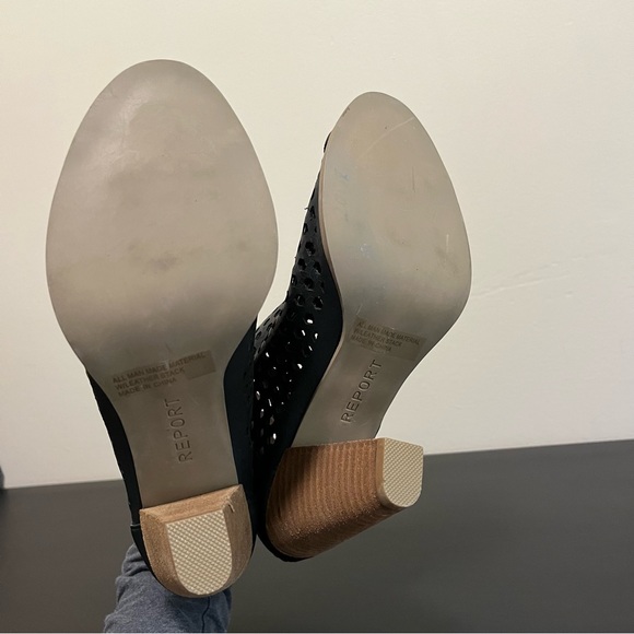 Report Ronda Perforated Peep Toe Ankle Boots | Black Faux Leather - Picture 9 of 12